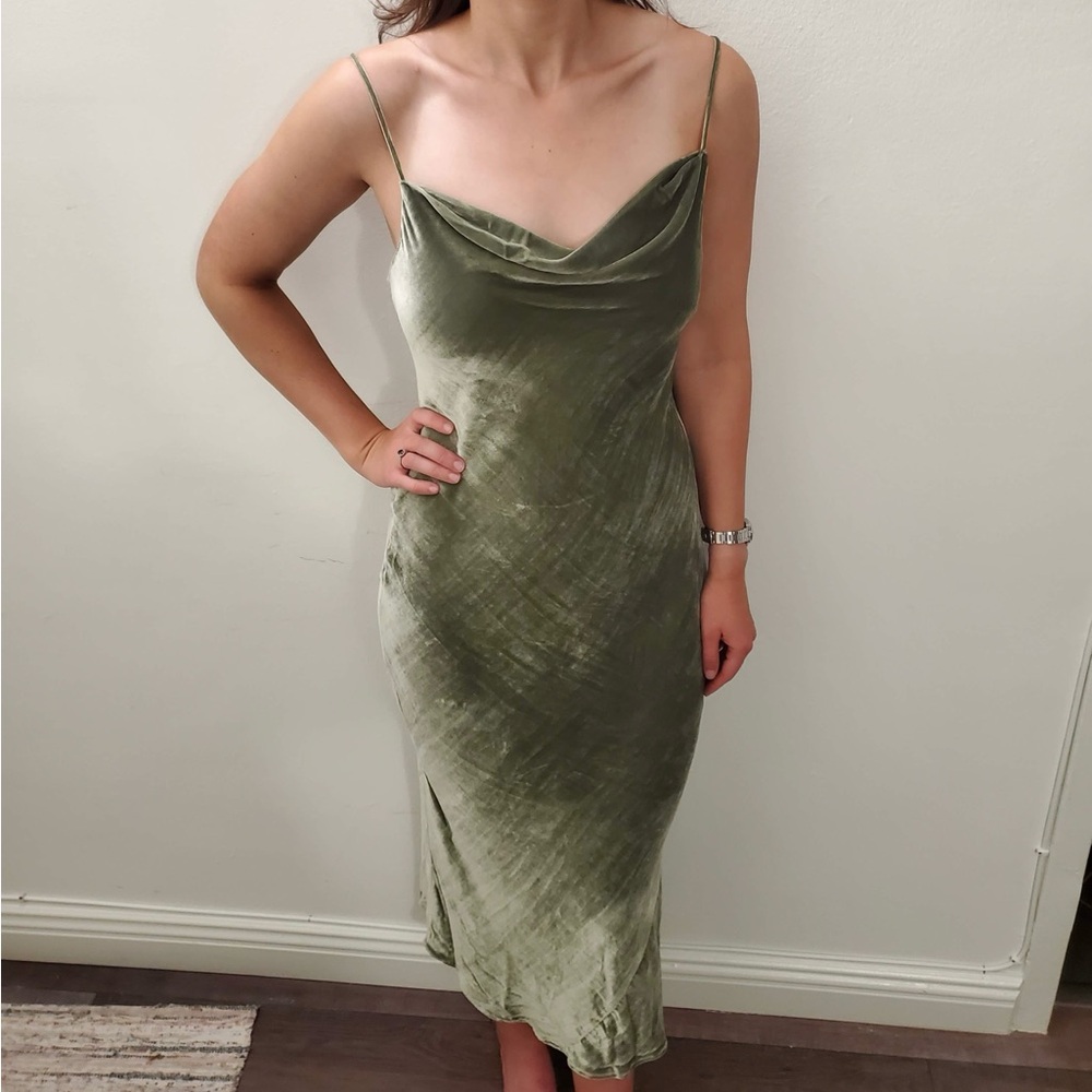 Green velvet reformation dress